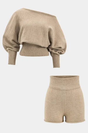 Sweater Boat Neck Gigot Sleeve Top And Shorts Set>MICAS Online