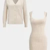 Sweater Button Long-Sleeve Cardigan And Mini Dress Set>MICAS Online
