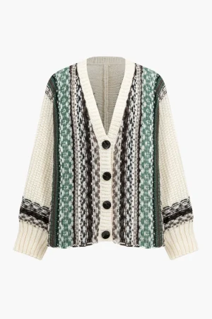 Sweater Button Patchwork Long-Sleeve Cardigan>MICAS Hot