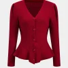 Sweater Button V-Neck Long-Sleeve Top>MICAS Clearance