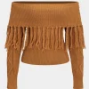 Sweater Fringe Off-Shoulder Top>MICAS Sale