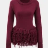 Sweater Fringe Round Neck Long-Sleeve Top>MICAS Clearance