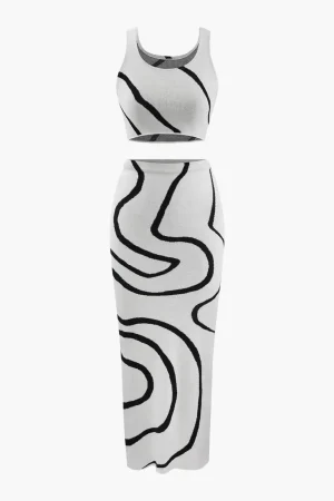 Swirl Stripe Knit Tank Top And Midi Skirt Set>MICAS Discount