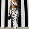 Swirl Stripe Knit Tank Top And Midi Skirt Set>MICAS Discount