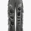 Tassel Ripped Frayed Straight Leg Jeans>MICAS Best