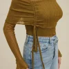 Texture Off Shoulder Asymmetrical Tie Mesh Top>MICAS Best