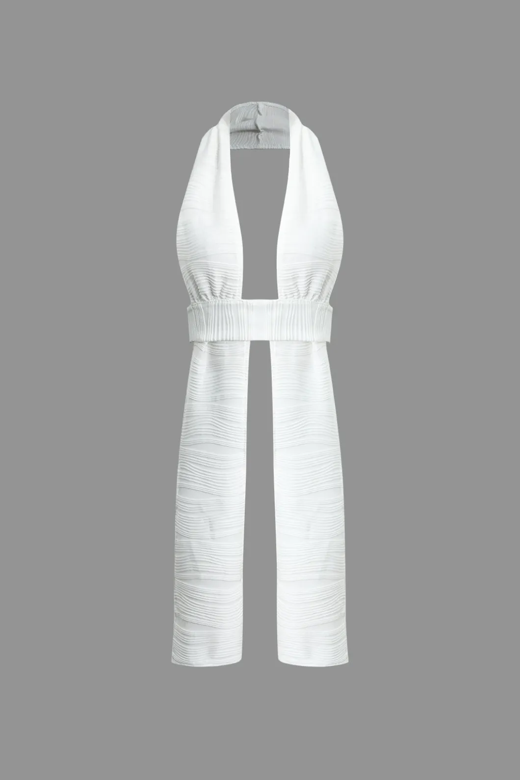 Textured Backless Halter V-Neck Shorts Set>MICAS Fashion