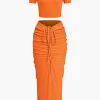 Textured Crop Top And Drawstring Ruched Skirt Set>MICAS Best