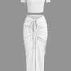 Textured Crop Top And Drawstring Ruched Skirt Set>MICAS Best