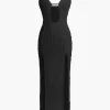 Textured Cut Out Slit Cami Maxi Dress>MICAS Sale