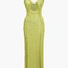 Textured Cut Out Slit Cami Maxi Dress>MICAS Sale