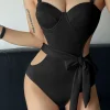 Textured Cut-Out Knot Tummy Control One-Piece Swimsuit>MICAS Outlet
