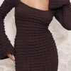 Textured Long Sleeve Bell Sleeves Mini Dress>MICAS Fashion