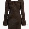 Textured Long Sleeve Bell Sleeves Mini Dress>MICAS Fashion