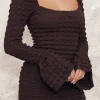 Textured Long Sleeve Bell Sleeves Mini Dress>MICAS Fashion