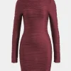 Textured Mock Neck Long Sleeve Mini Dress>MICAS Clearance