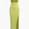 Textured Ruched Cut Out Strapless Slit Maxi Dress>MICAS Hot