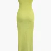 Textured Ruched Cut Out Strapless Slit Maxi Dress>MICAS Hot