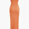 Textured Ruched Cut Out Strapless Slit Maxi Dress>MICAS Hot