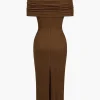 Textured Ruched Slit Midi Dress>MICAS Online