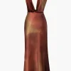 Tie Dye Asymmetric Cowl Neck Satin Maxi Dress>MICAS Sale