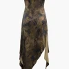 Tie Dye Asymmetric Ruffle Strapless Midi Dress>MICAS Best