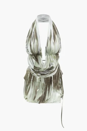 Tie Dye Destroyed Halter Top And Asymmetric Mini Skirt Set>MICAS Clearance