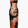 Tie Dye Distressed Mesh Slit Halter Maxi Dress>MICAS Hot
