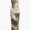 Tie Dye Distressed Sleeveless Cut Out Slit Maxi Dress>MICAS Sale