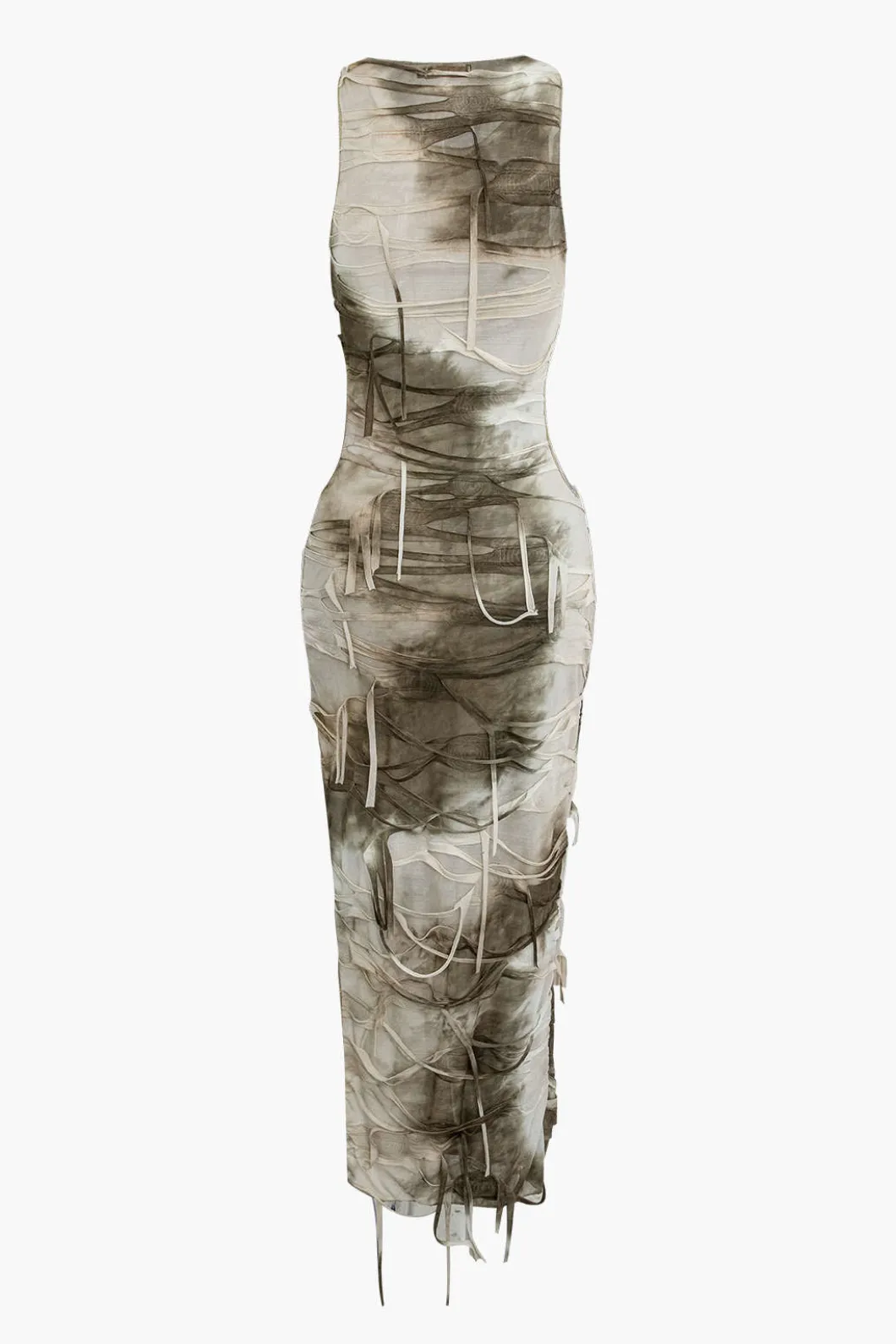 Tie Dye Distressed Sleeveless Cut Out Slit Maxi Dress>MICAS Sale