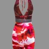 Tie Dye Halter Cowl Neck Backless Mini Dress>MICAS Online