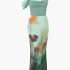 Tie Dye Mesh Backless Asymmetric Cowl Neck Maxi Dress>MICAS Discount