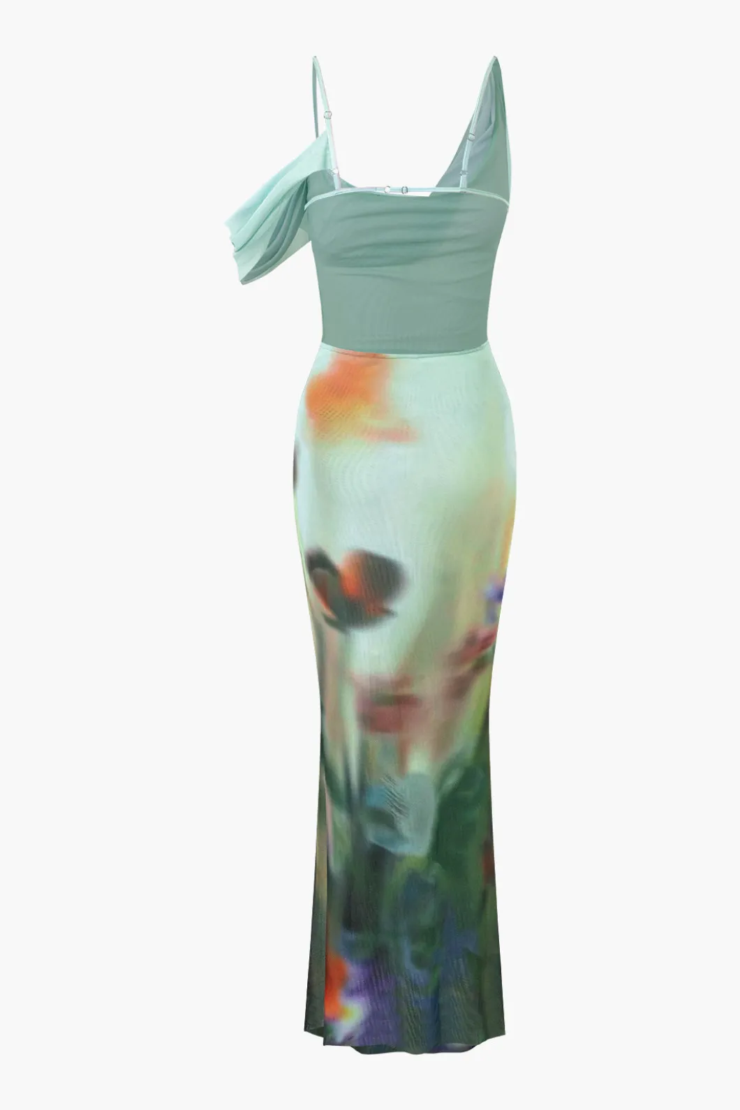 Tie Dye Mesh Backless Asymmetric Cowl Neck Maxi Dress>MICAS Discount