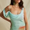 Tie Dye Mesh Backless Asymmetric Cowl Neck Maxi Dress>MICAS Discount