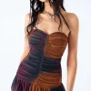 Tie Dye Mesh Ruched Strapless Mini Dress>MICAS Outlet