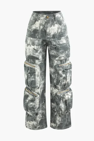 Tie Dye Multi Pocket Straight Leg Cargo Jeans>MICAS Discount