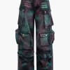 Tie Dye Multi Pocket Straight Leg Cargo Jeans>MICAS New
