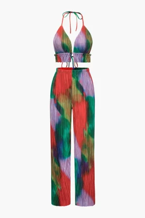 Tie Dye Plisse Halter Top And Pants Set>MICAS Hot