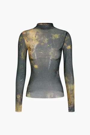 Tie Dye Print Mesh Long Sleeve Top>MICAS Discount