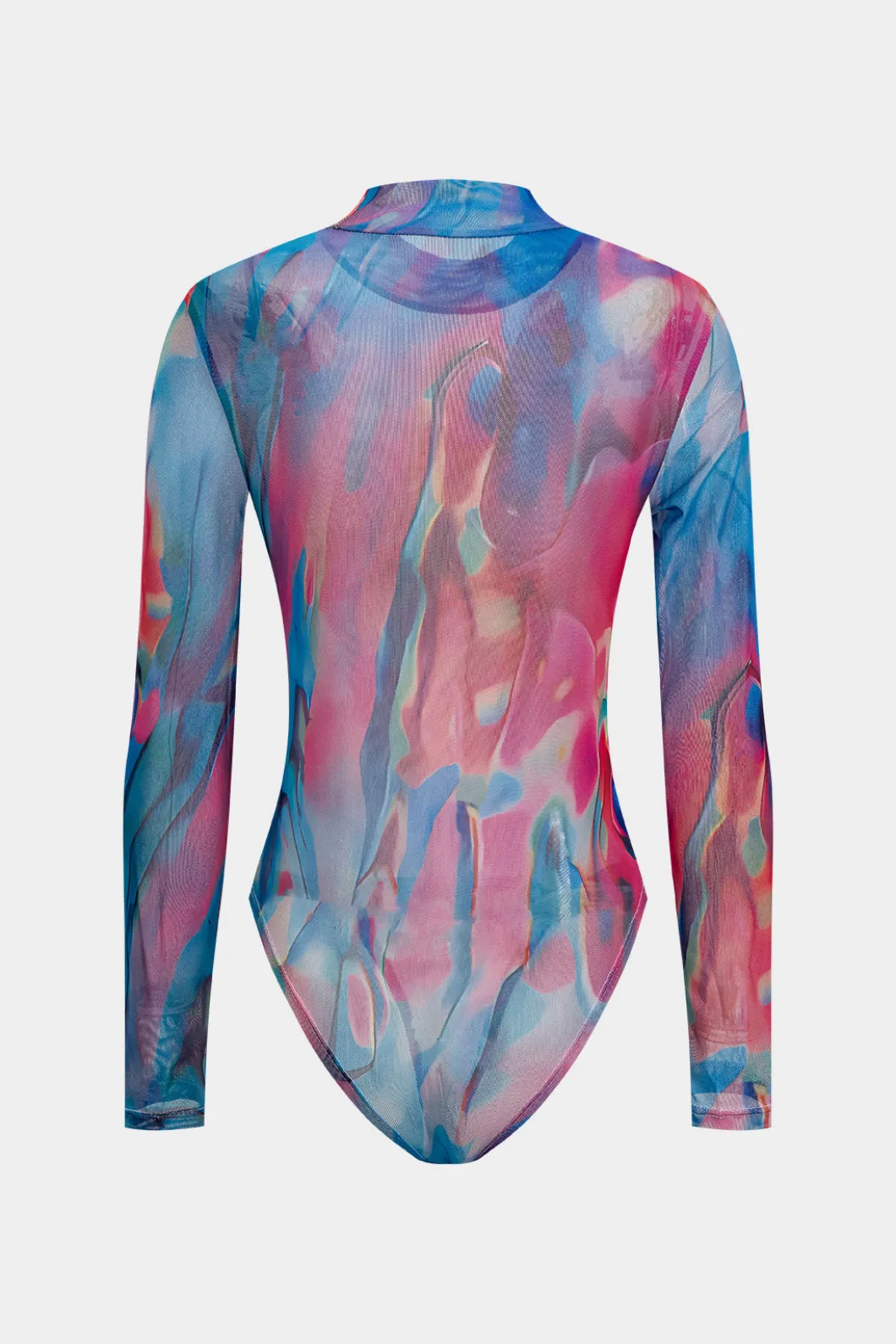 Tie Dye Print Mesh Long Sleeve Sheer Bodysuit>MICAS Outlet