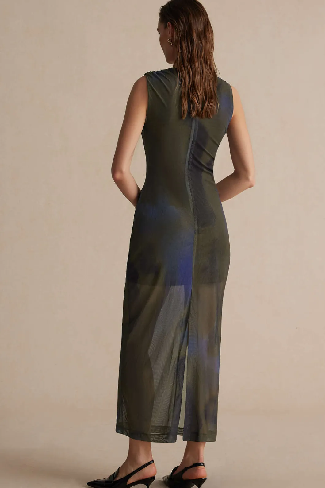 Tie Dye Print Ruched Midi Dress>MICAS Clearance