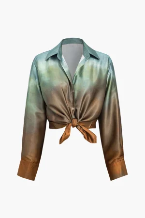 Tie Dye Print Satin Button Long-Sleeve Shirt>MICAS Discount