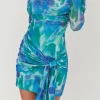 Tie Dye Tie Front Off Shoulder Long Sleeve Mini Dress>MICAS Clearance