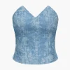 Tie Dye V-neck Denim Strapless Top>MICAS Online