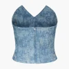 Tie Dye V-neck Denim Strapless Top>MICAS Online