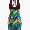 Tie Dye V-neck Halter Backless Mini Dress>MICAS Fashion