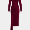 Tie Front Ruched Long Sleeve Midi Dress>MICAS Clearance