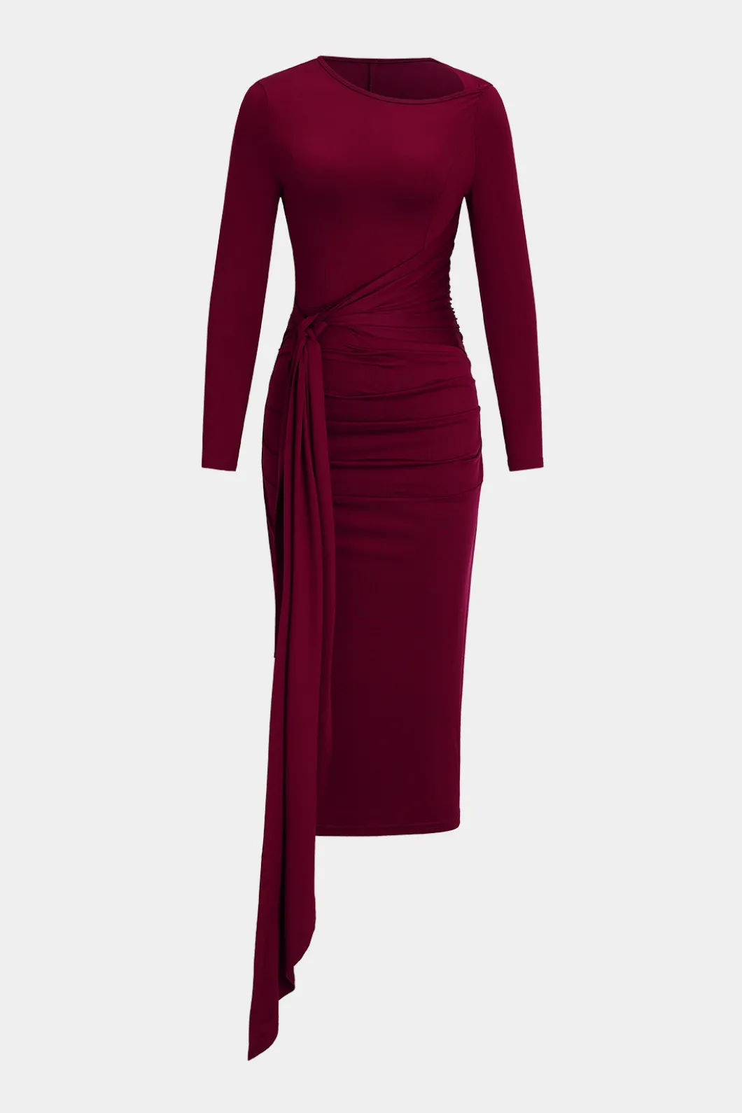 Tie Front Ruched Long Sleeve Midi Dress>MICAS Clearance