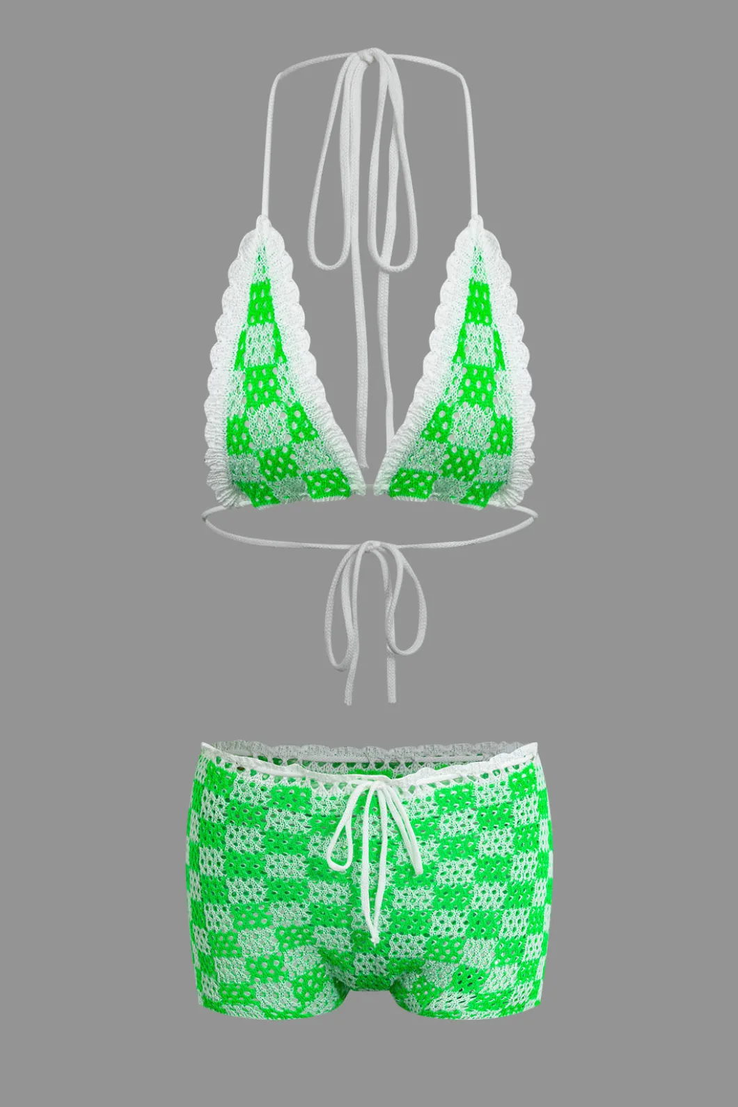 Tie Halter Crochet Open Knit Cami Top And Shorts Set>MICAS Best