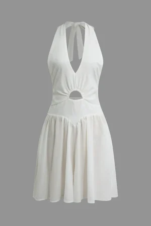 Tie Halter Knot Backless Pleated Romper>MICAS Fashion